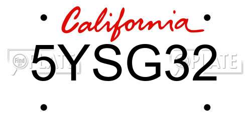 5YSG32 California License Plate
