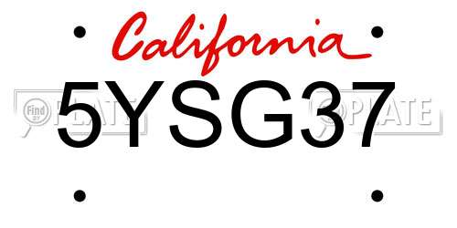 5YSG37 California License Plate