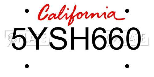 5YSH660 California License Plate