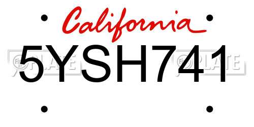 5YSH741 California License Plate