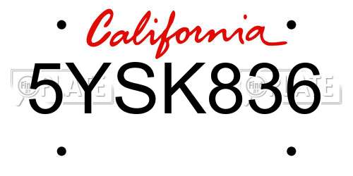 5YSK836 California License Plate