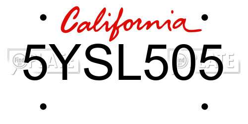 5YSL505 California License Plate