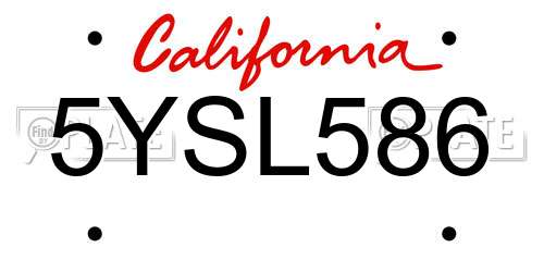 5YSL586 California License Plate