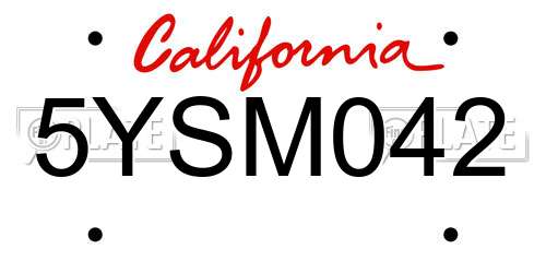 5YSM042 California License Plate