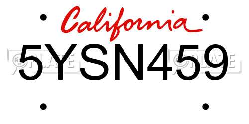 5YSN459 California License Plate