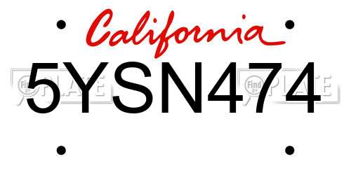 5YSN474 California License Plate