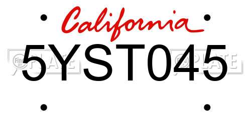 5YST045 California License Plate