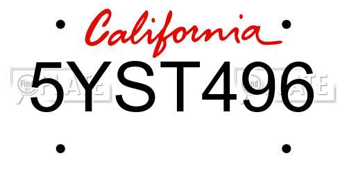 5YST496 California License Plate