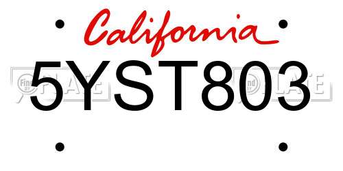 5YST803 California License Plate