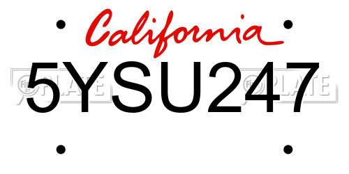 5YSU247 California License Plate