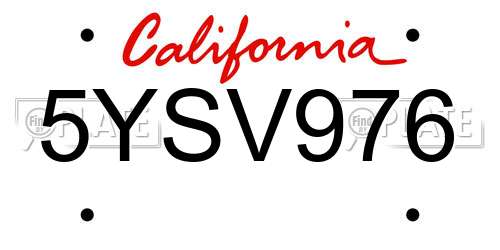 5YSV976 California License Plate