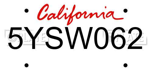5YSW062 California License Plate