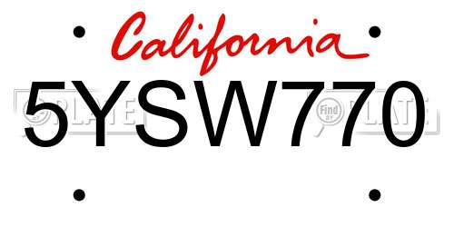5YSW770 California License Plate