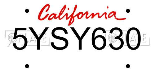 5YSY630 California License Plate