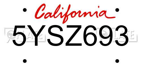 5YSZ693 California License Plate