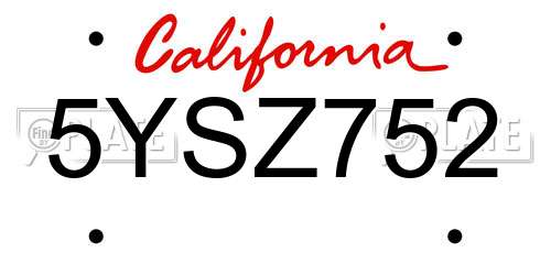 5YSZ752 California License Plate
