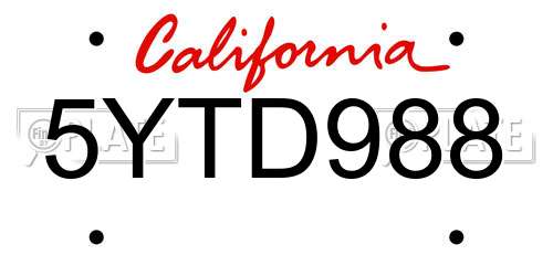 5YTD988 California License Plate