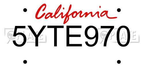 5YTE970 California License Plate