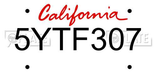 5YTF307 California License Plate