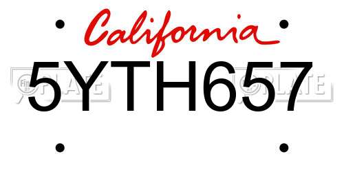 5YTH657 California License Plate