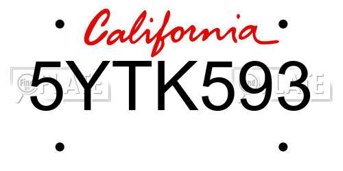 5YTK593 California License Plate