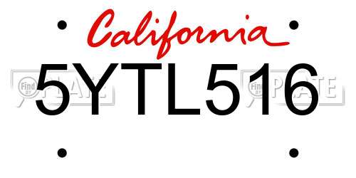 5YTL516 California License Plate