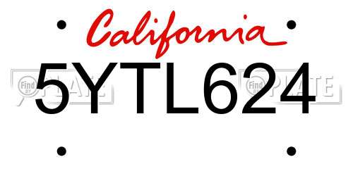 5YTL624 California License Plate