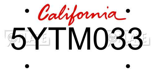 5YTM033 California License Plate