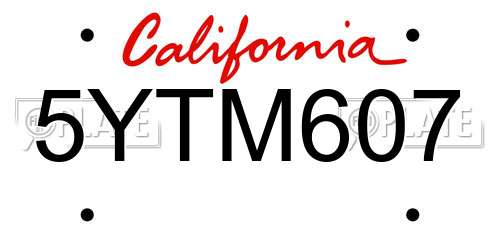 5YTM607 California License Plate