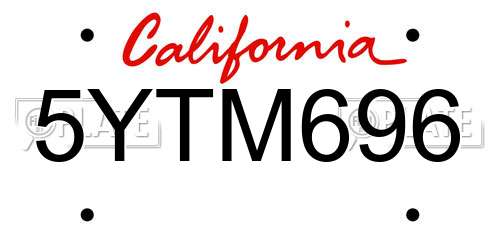 5YTM696 California License Plate