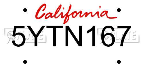 5YTN167 California License Plate
