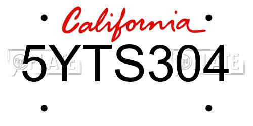 5YTS304 California License Plate