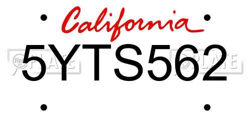 5YTS562 California License Plate