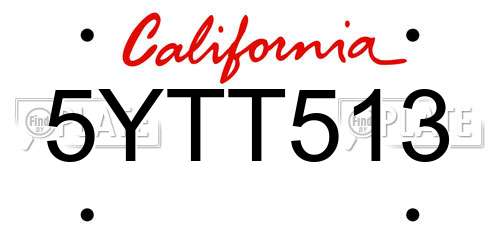 5YTT513 California License Plate