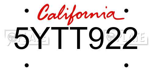5YTT922 California License Plate