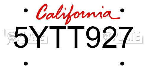 5YTT927 California License Plate
