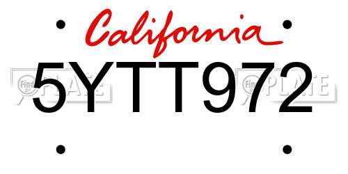 5YTT972 California License Plate