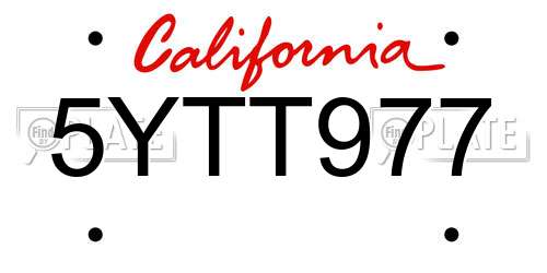 5YTT977 California License Plate