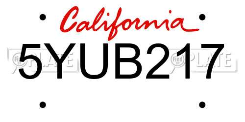 5YUB217 California License Plate