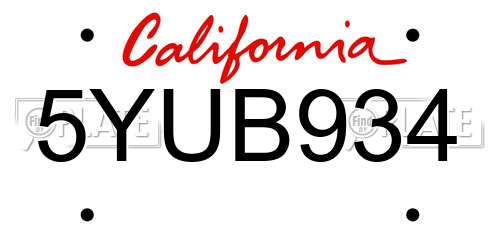 5YUB934 California License Plate