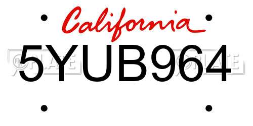 5YUB964 California License Plate