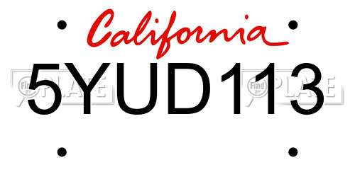 5YUD113 California License Plate