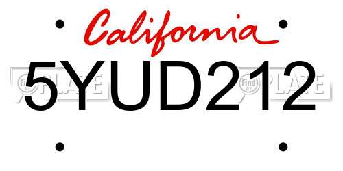 5YUD212 California License Plate
