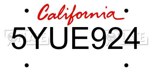 5YUE924 California License Plate
