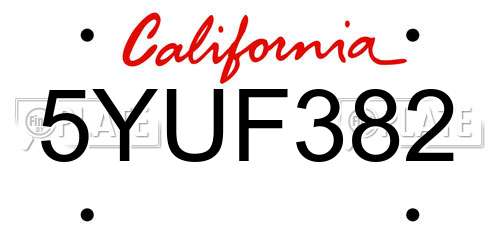 5YUF382 California License Plate