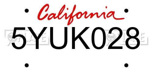 5YUK028 California License Plate