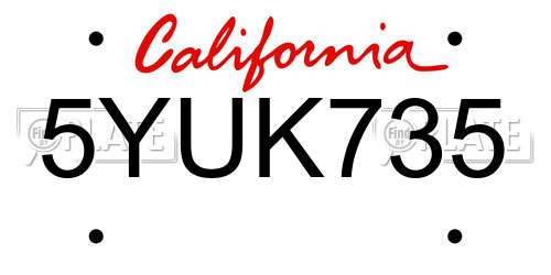 5YUK735 California License Plate