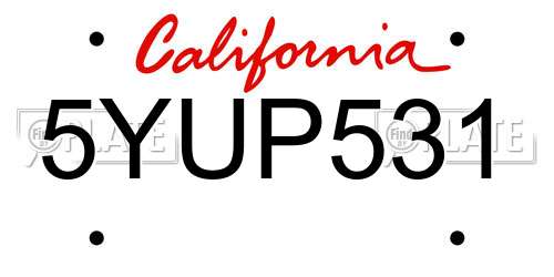5YUP531 California License Plate