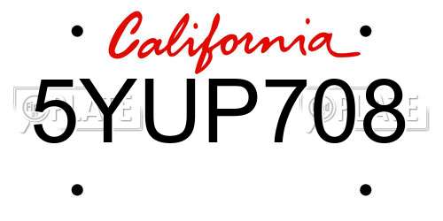 5YUP708 California License Plate