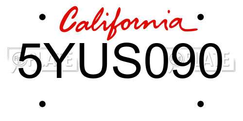 5YUS090 California License Plate